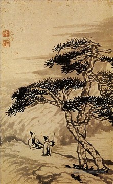 Shitao conversation au bord du vide 1698 vieille encre de Chine Peinture à l'huile